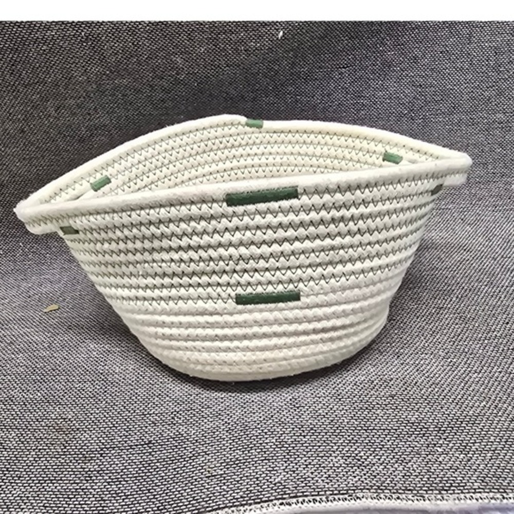 Cotton Rope Basket Storage Bin Medium Cream Green Excellent Boho‎ Decor